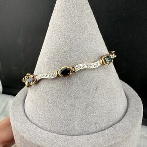 Vintage Ross Simmons Sterling Silver Bracelet Gold Tone Blue Stone 7.5"